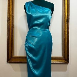 Asymmetrical Turquoise Satin Dress